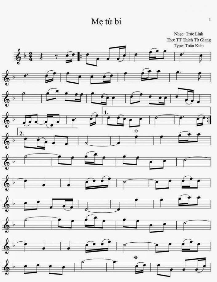 Sheet nhạc Mẹ Từ Bi